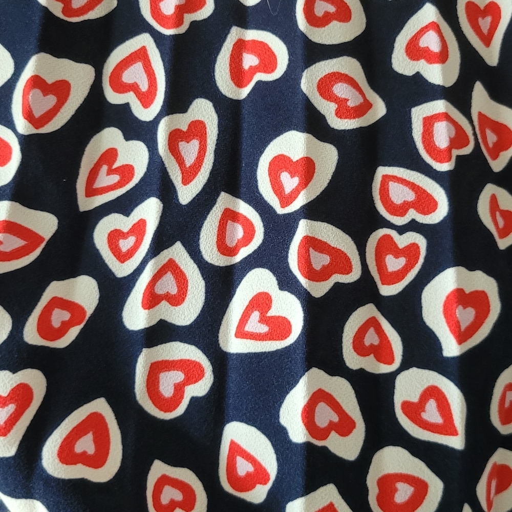 J. Crew Blue & Red Heart Print Pleated A-Line Midi Skirt - Picture 5 of 9